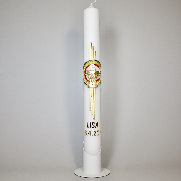 Kommunion | Bastelset | No.125 | Kommunionkerze selber machen | Kreuz mit Kelch und Regenbogenkreis
